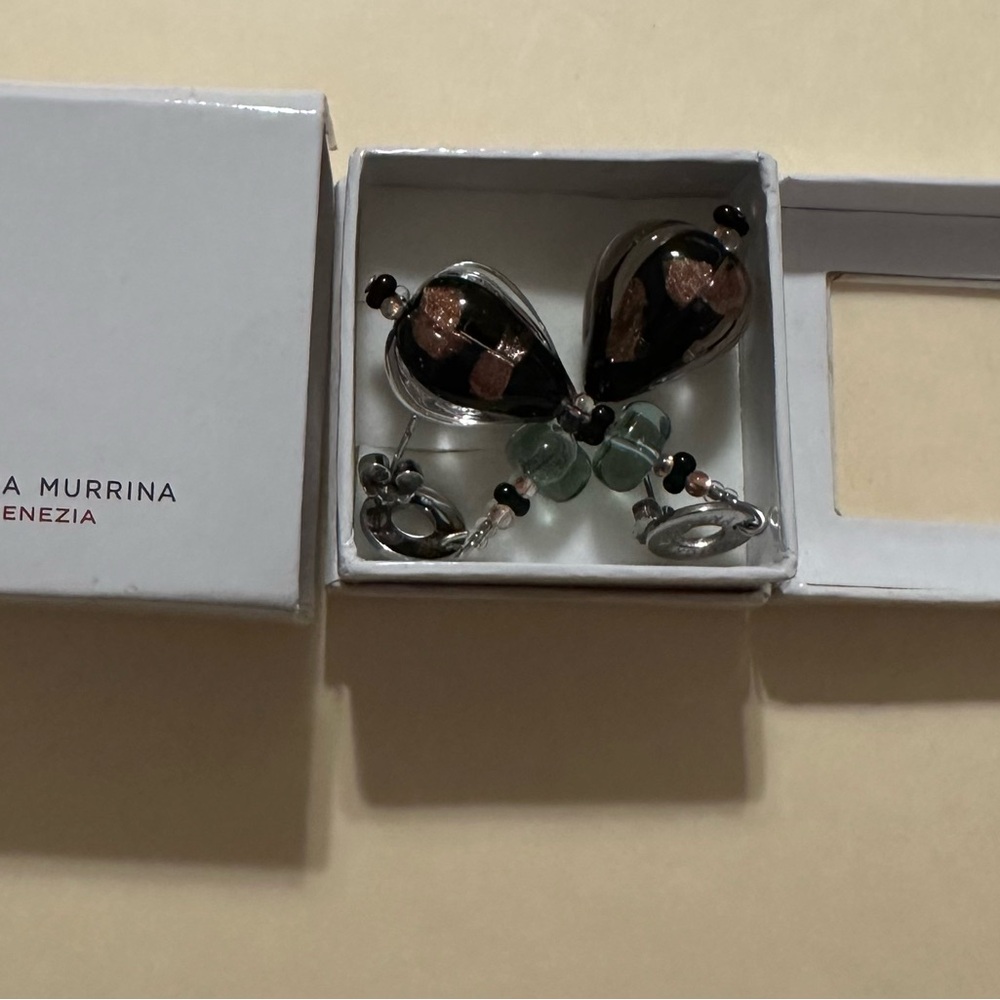 Antica Murrina Murano Glass Black and Gold Earrings